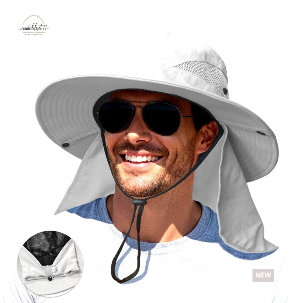 UV Protection Wide Brim Fishing Hat with Neck Flap Adjustable Sun Hat